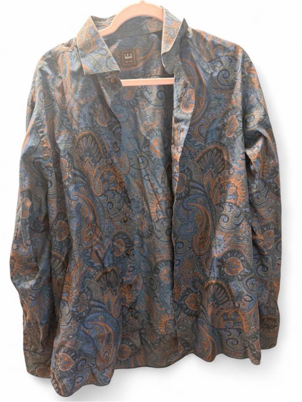 Ike Behar Blue & Rust Orange Paisley Button-Down Shirt
